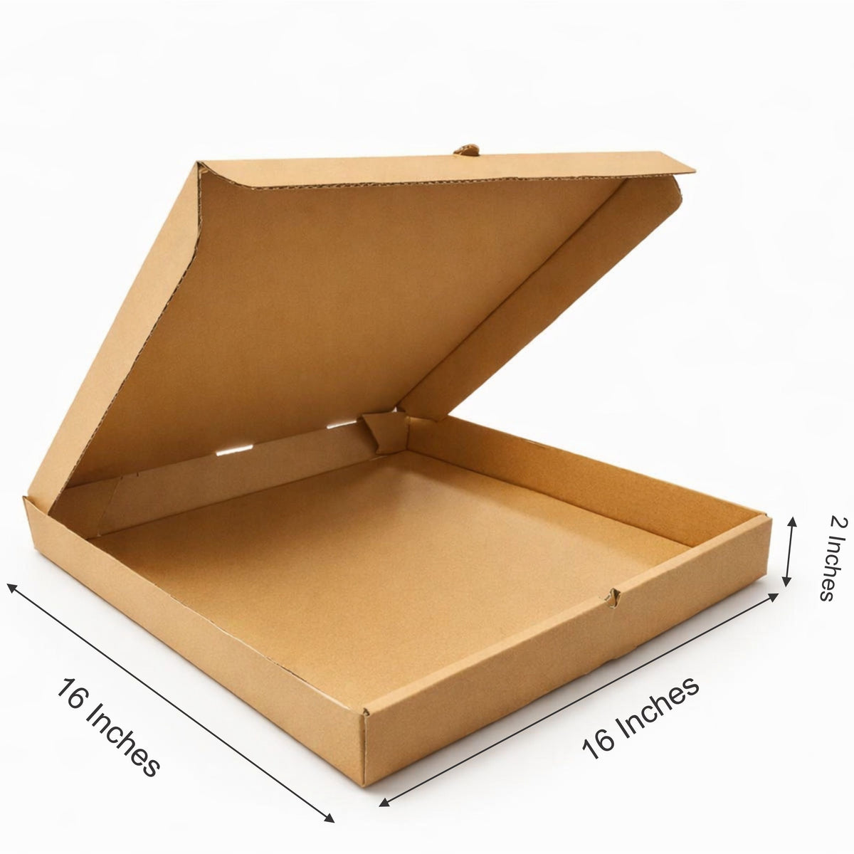 Brown cardboard box with dimensions on a white background