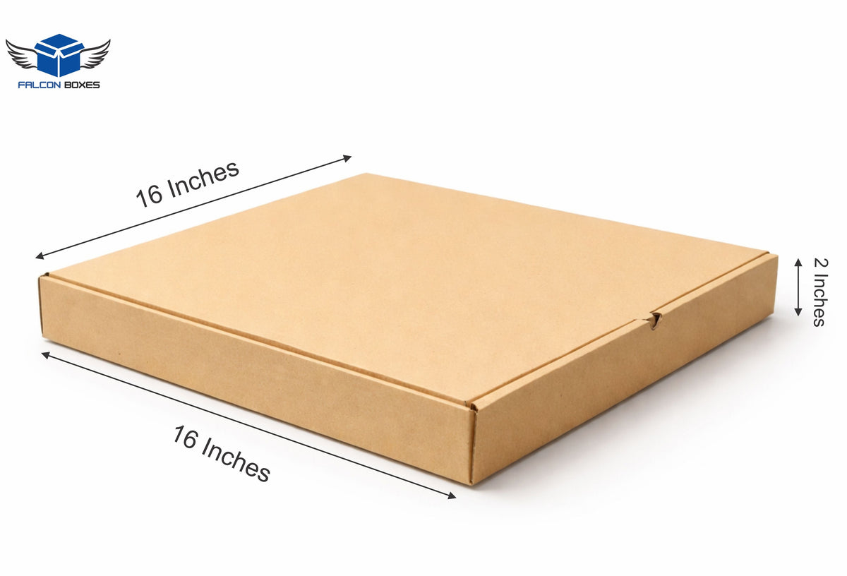 Brown cardboard box with dimensions on a white background