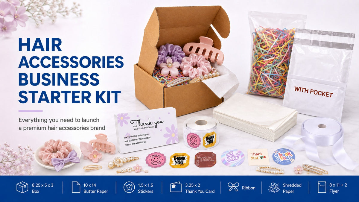 Hair Accessories Business Starter Kit – Complete Premium Packaging Bundle for Scrunchies, Clips & Hair Accessory Brands
