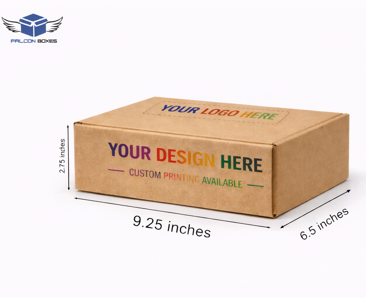 Kraft paper box with customizable design and printing options, dimensions displayed.