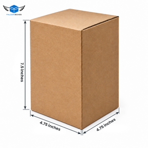 Closed 4.75 x 4.75 x 7.5 inch kraft corrugated box with dimensions - Falcon Boxes