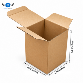 Open 4.75 x 4.75 x 7.5 inch corrugated box with dimensions - Falcon Boxes
