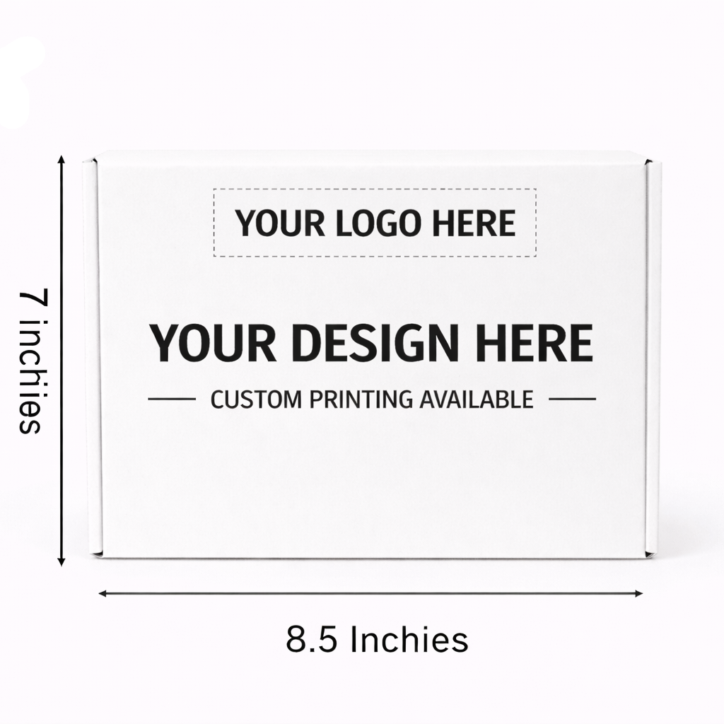 White box with customizable design area, dimensions, and Falcon Boxes logo.