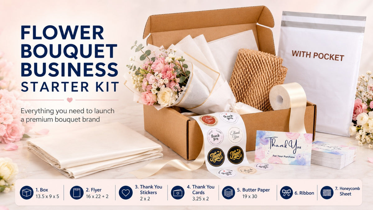 Flower Bouquet Business Starter Kit – Complete Premium Packaging Bundle for Florists & Online Flower Sellers