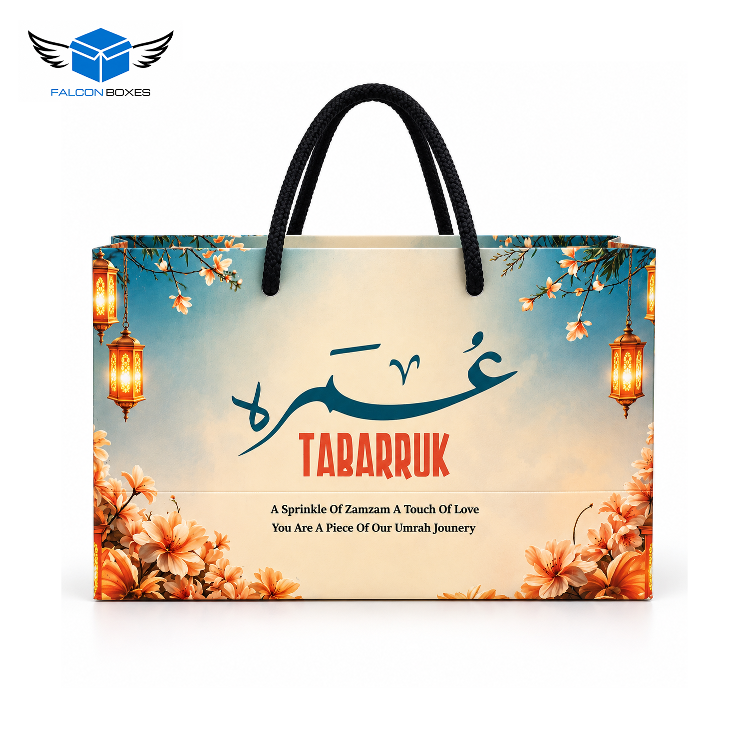 Tabarruk floral gift bag with black rope handles