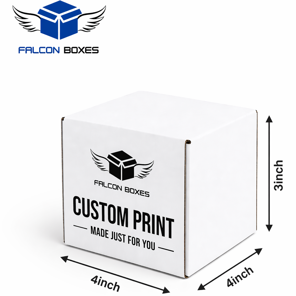 White box with 'Falcon Boxes' branding and dimensions on a white background