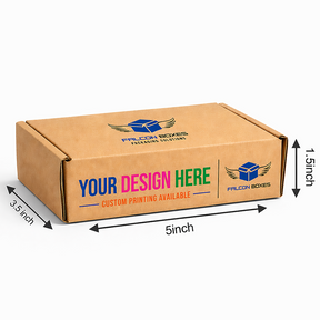 Cardboard box with 'Your Design Here' text and Falcon Boxes branding on a white background