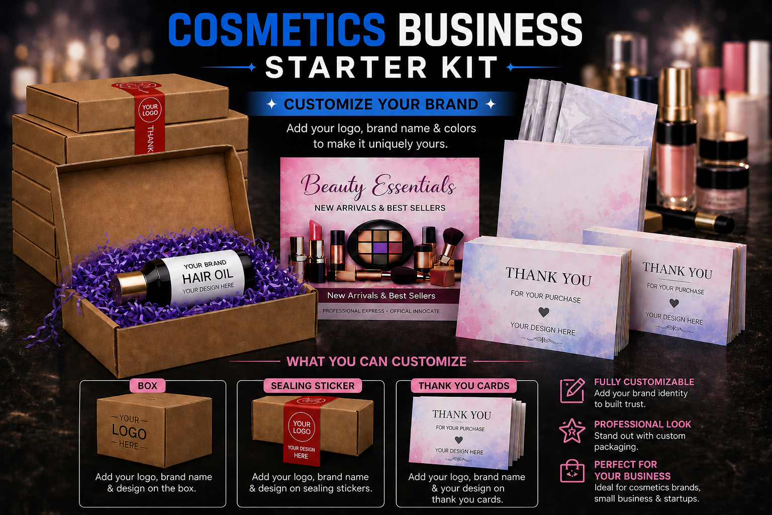 Cosmetics Business Starter Kit -  A complete packaging solution designed for startups