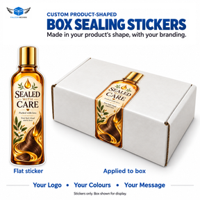 50 Custom Product-Shaped Box Sealing Stickers 1.5x5 Inches – Personalized Packaging Stickers by Falcon Boxes Pakistan