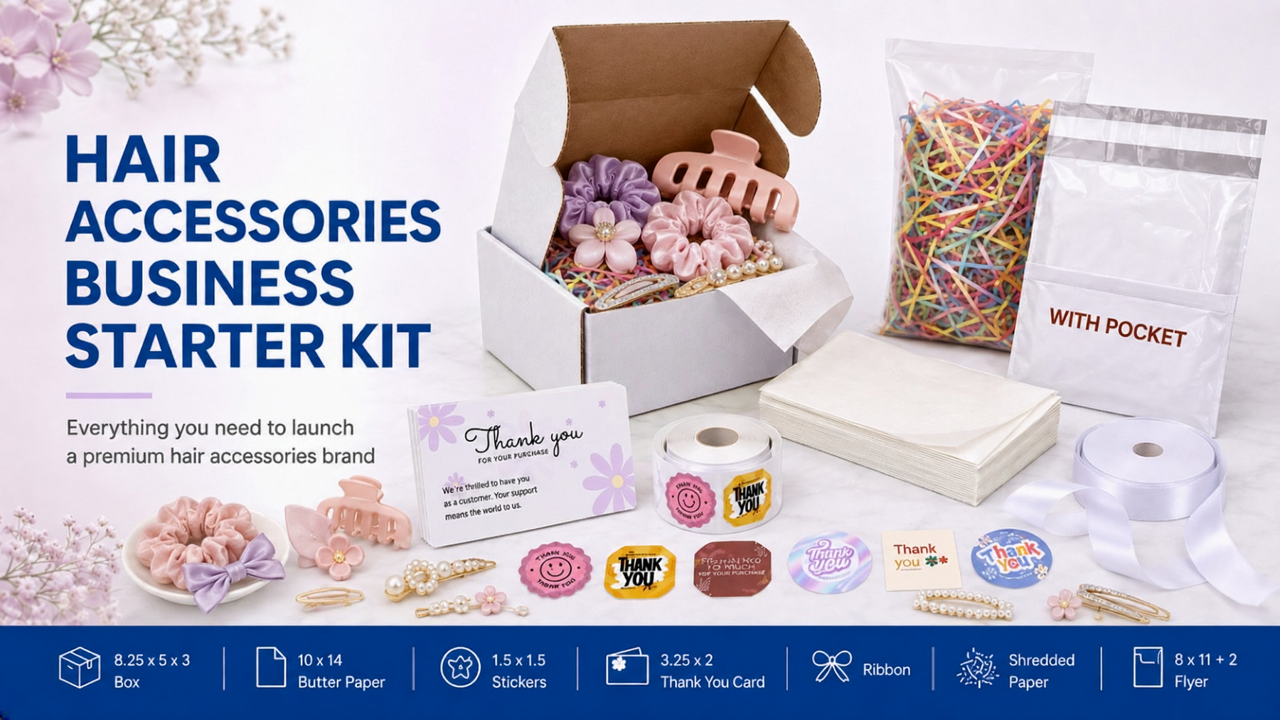 Hair Accessories Business Starter Kit – Complete Premium Packaging Bundle for Scrunchies, Clips & Hair Accessory Brands
