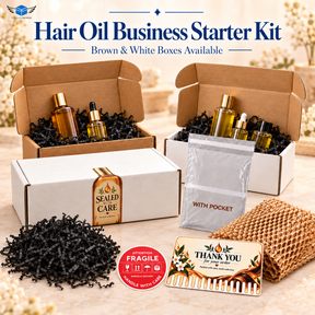 Hair Oil Business Starter Kit with brown and white packaging options
