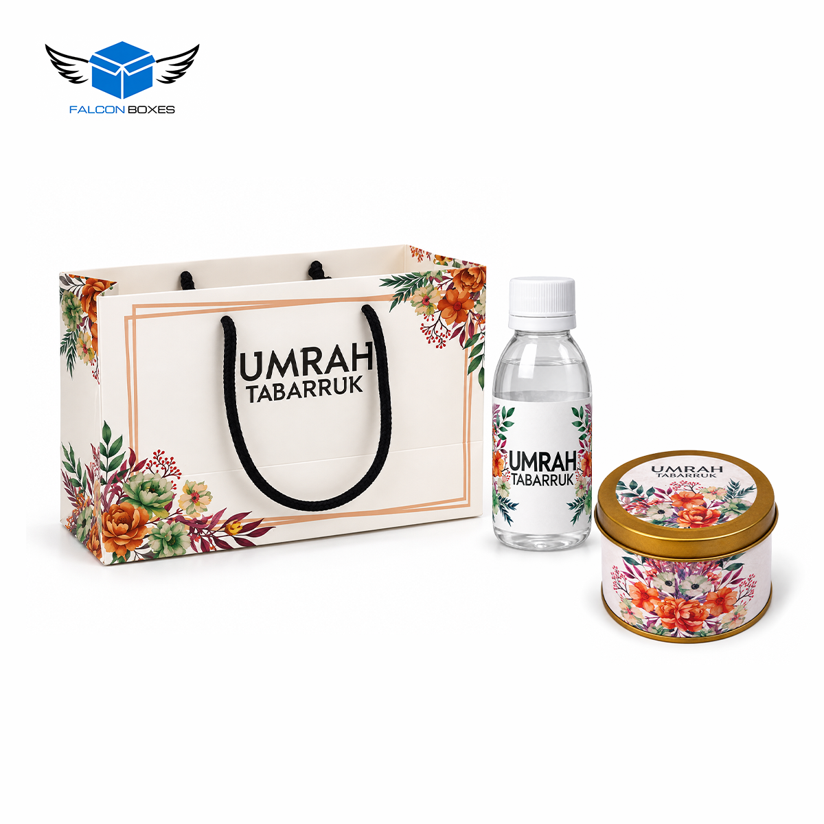 Elegant Floral Gift Set (with small Tin Box 125g) - Umrah / Hajj Tabarruk Packaging
