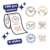 100 Pieces Thank-You Stickers 1 inch