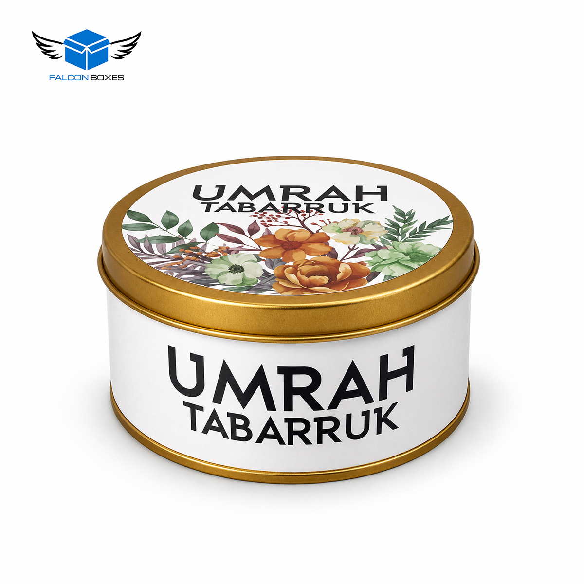 Elegant Floral Gift Set (with Tin Jar 250g) - Umrah Tabarruk Packaging