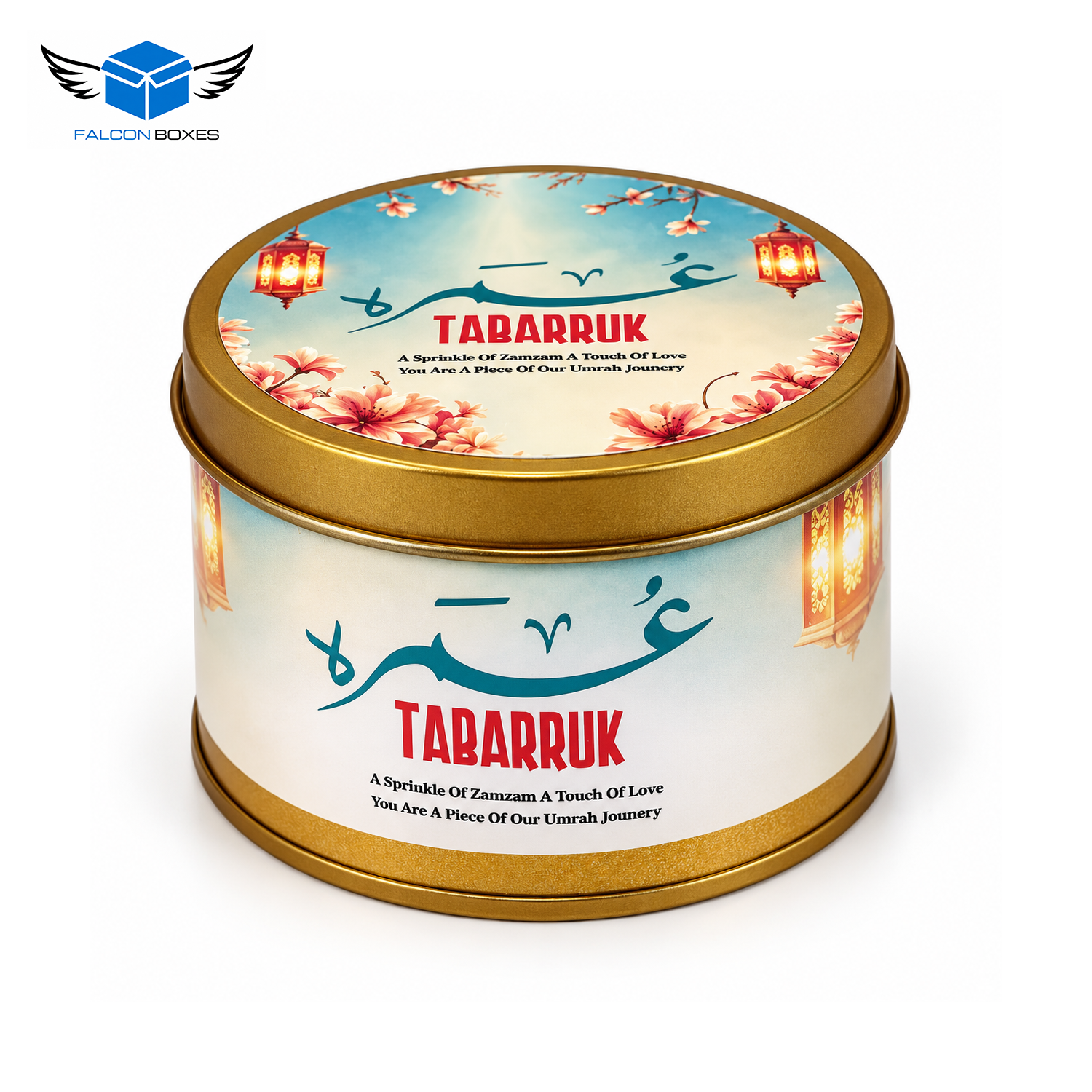 Matching 125g Tabarruk round gold tin container