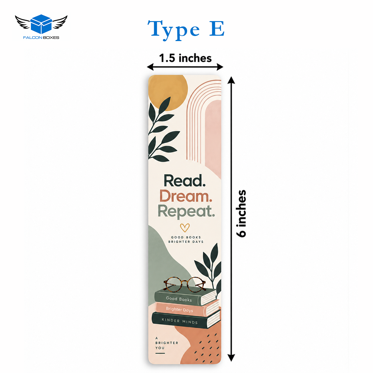 Type E botanical bookmark card, Read Dream Repeat, 1.5 x 6 inches