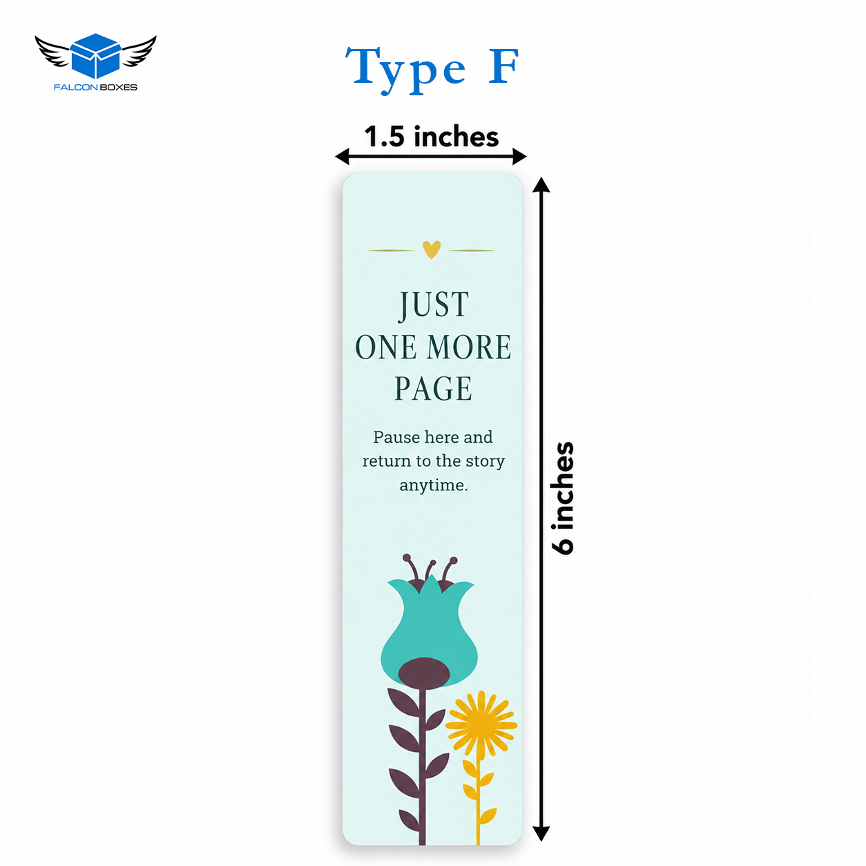 Type F mint floral bookmark card, Just One More Page, 1.5 x 6 inches