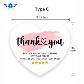 Style C pink brushstroke heart shaped thank you card with review request artwork, 3 by 2.5 inches