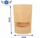 Kraft stand-up zip lock window pouch size 14 x 20 cm
