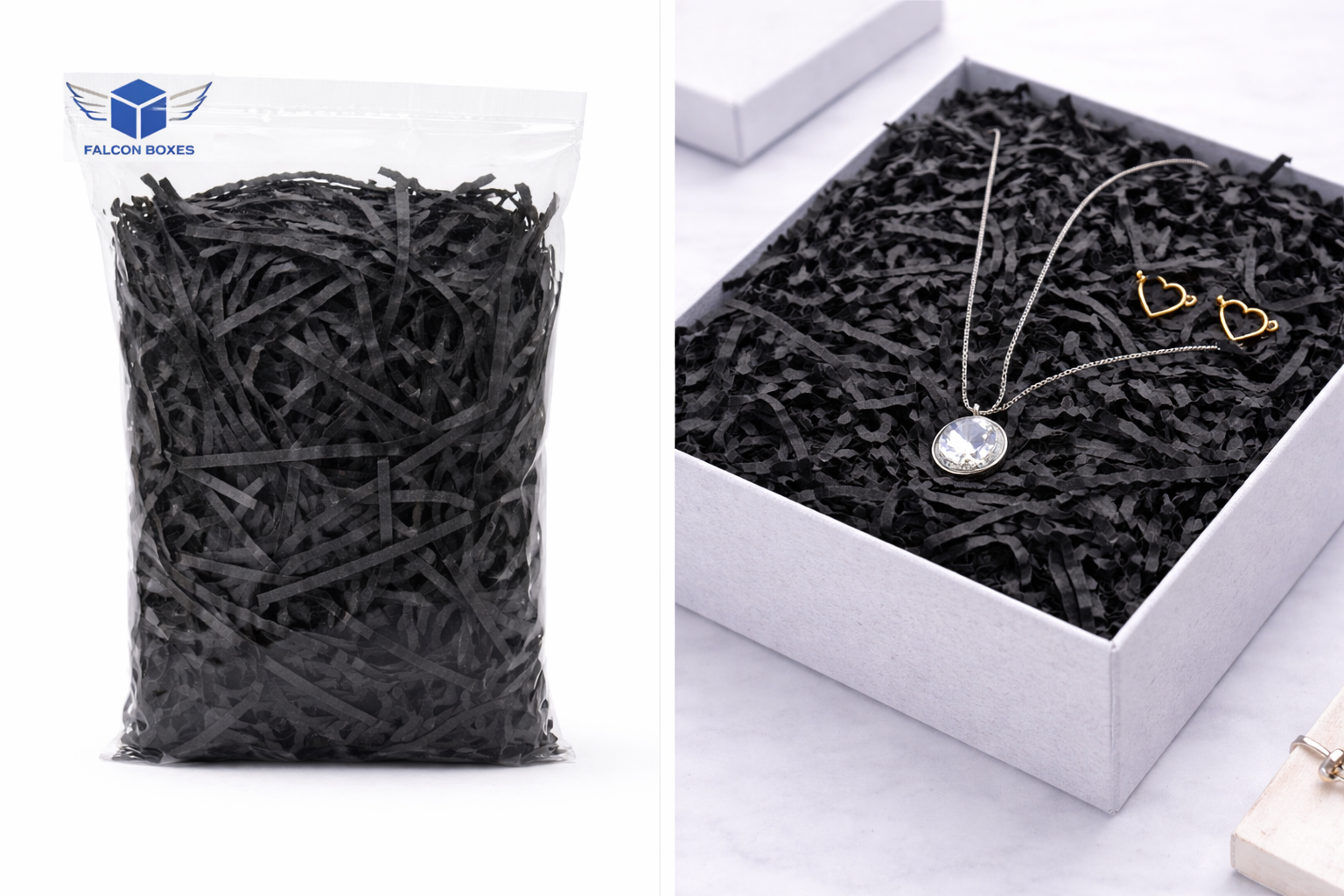 Black shredded paper gift box filler