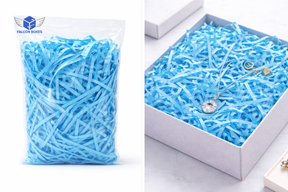 Blue shredded paper gift box filler