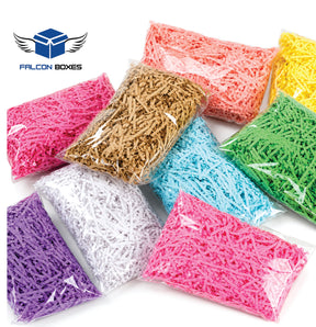 Shredded paper filler packs in multiple colors