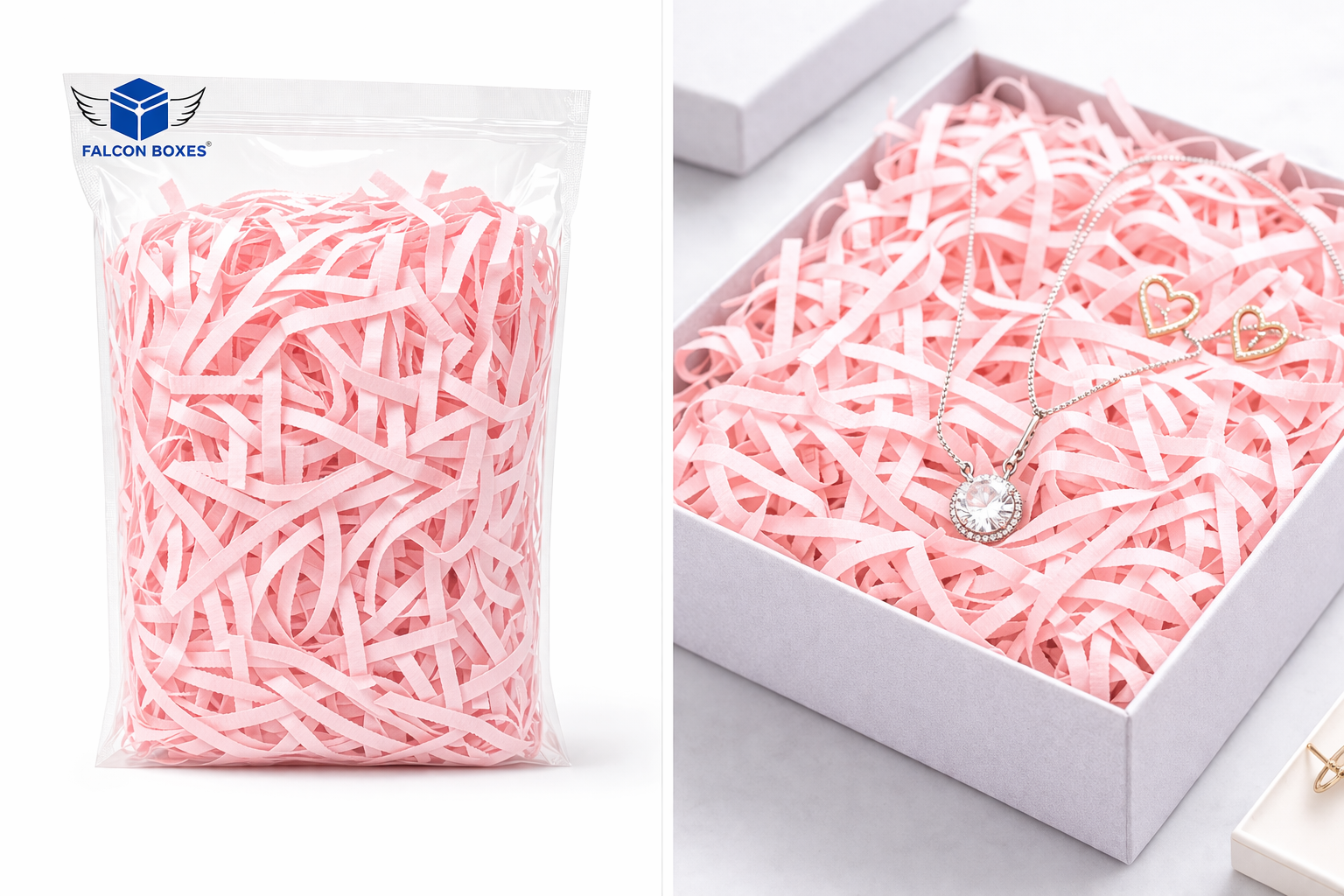 Light pink shredded paper filler for gift boxes
