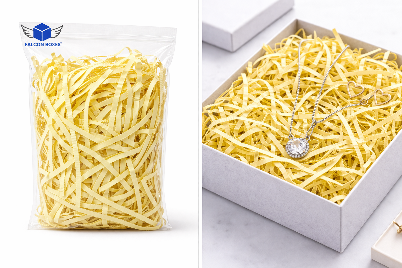 Light yellow shredded paper filler for gift boxes
