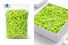 Neon green shredded paper filler for gift boxes