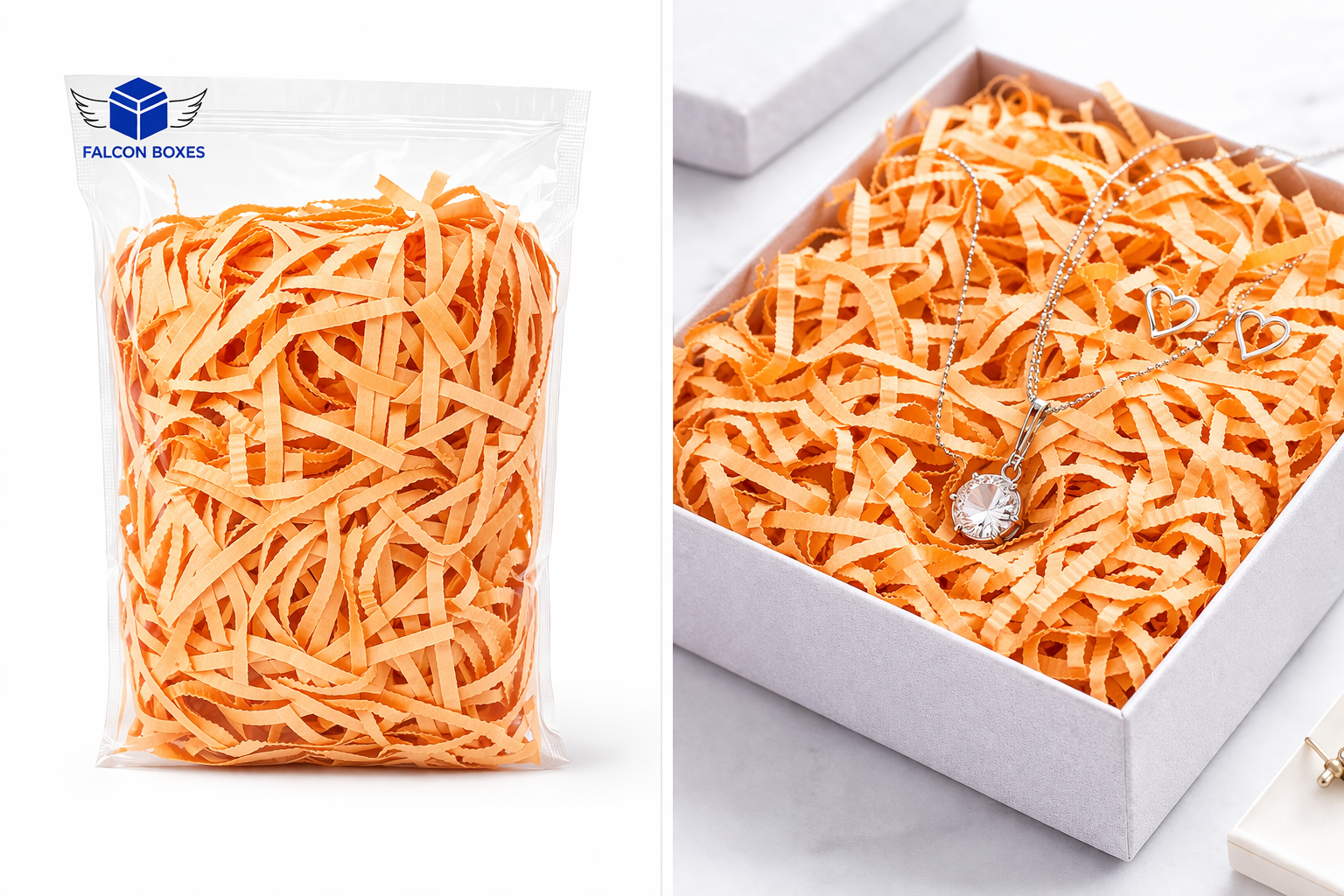 Peach shredded paper gift box filler
