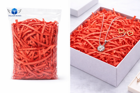 Red shredded paper filler for gift boxes
