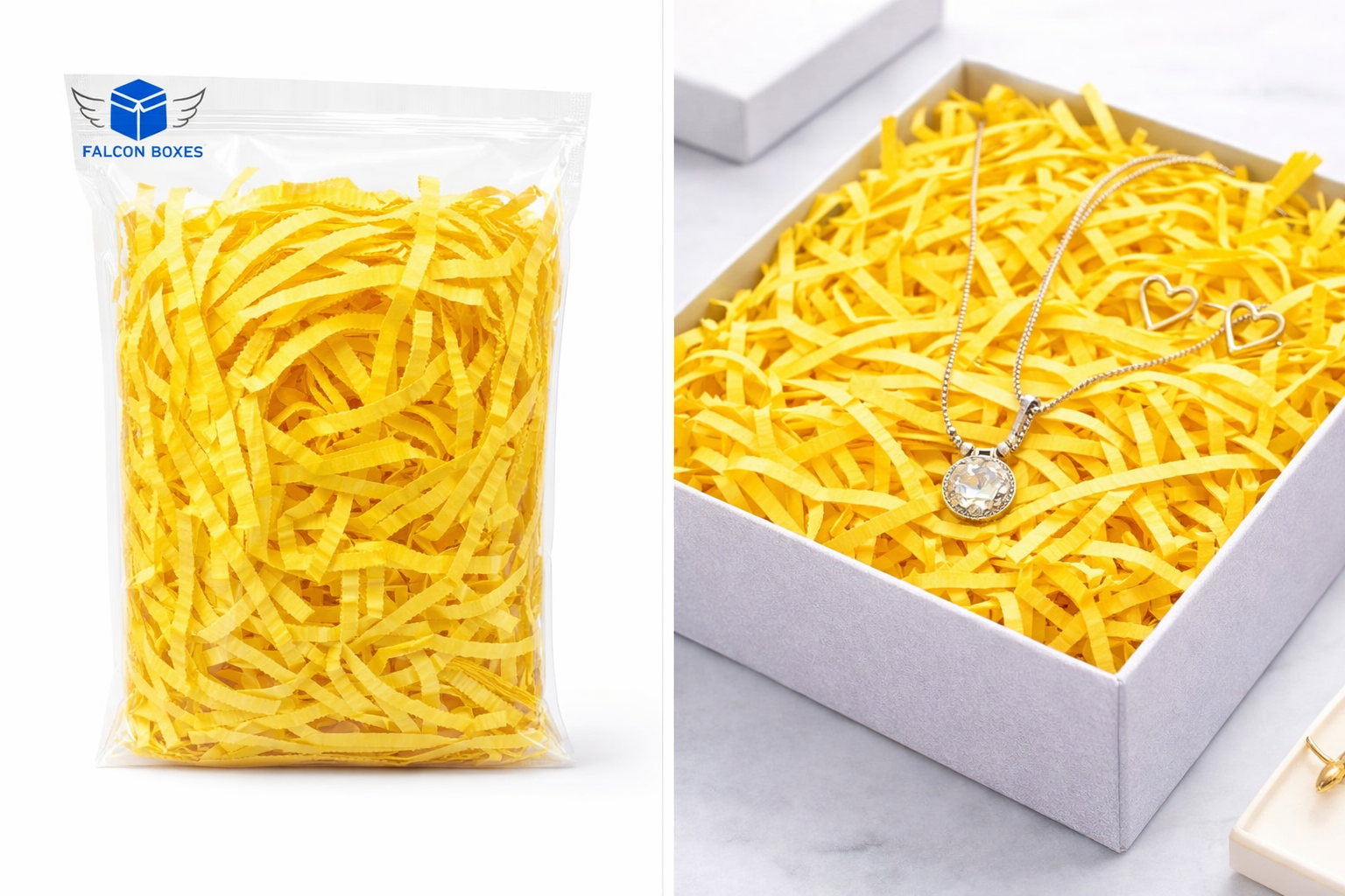 Yellow shredded paper gift box filler